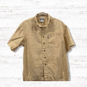 Columbia Button Down Casual Short Sleeve Shirt Gold Size Small